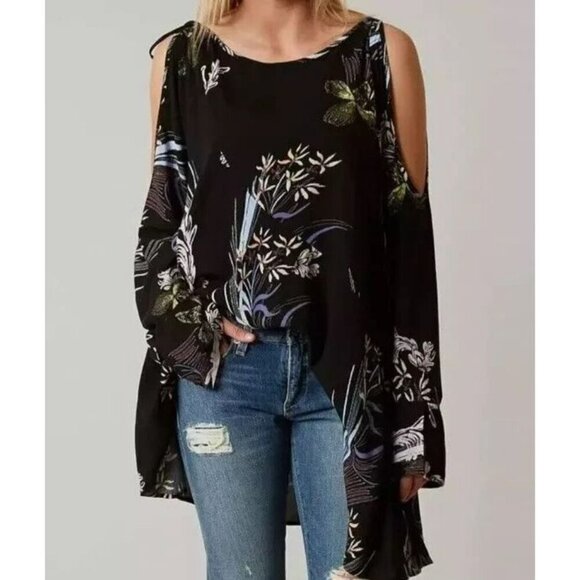 Free People Dress Womens Medium Clear Skies Cold Shoulder Tunic Mini Multicolor - Picture 2 of 7